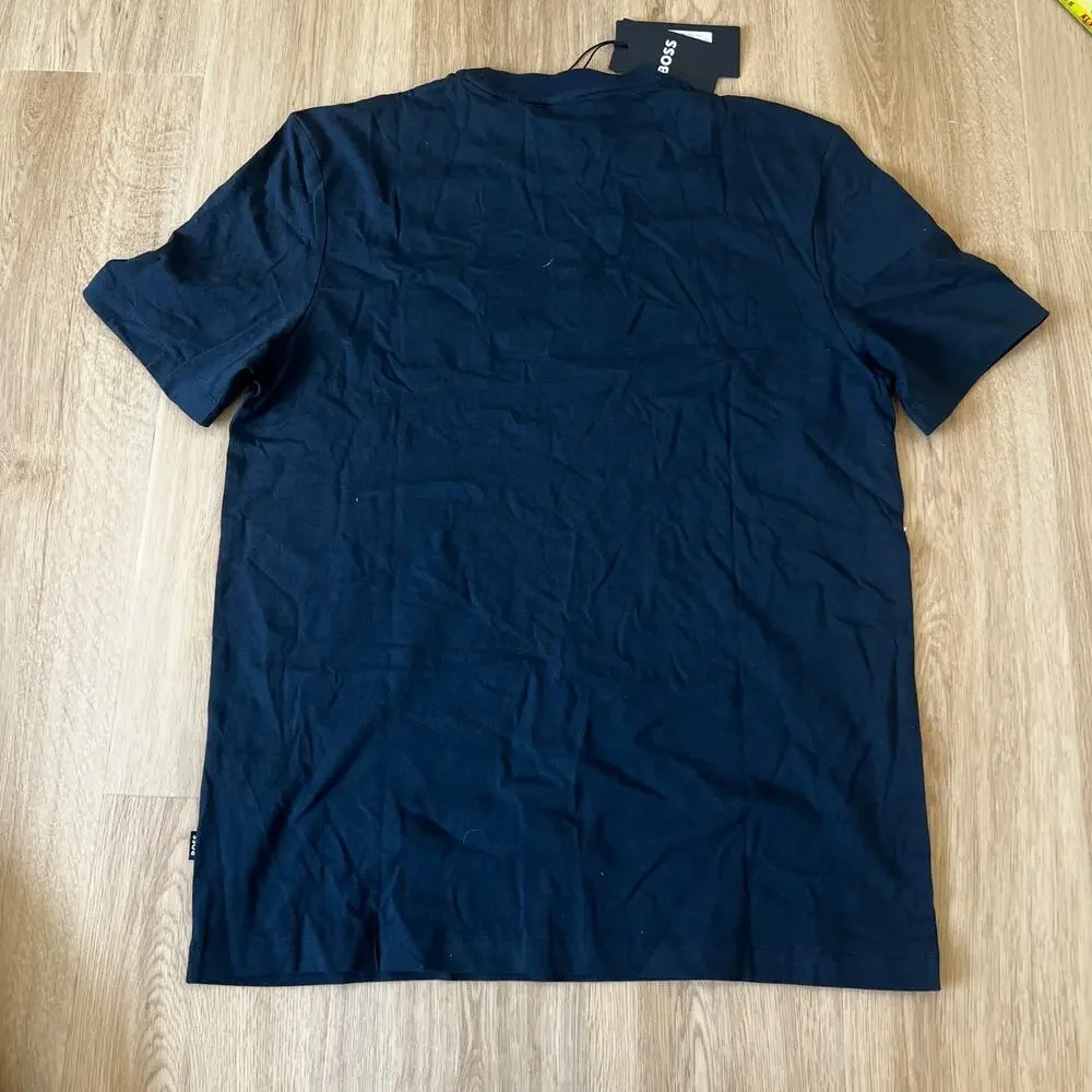 HUGO BOSS Men's Logo-Artwork T-Shirt In Cotton Jersey Size L In Dark Blue